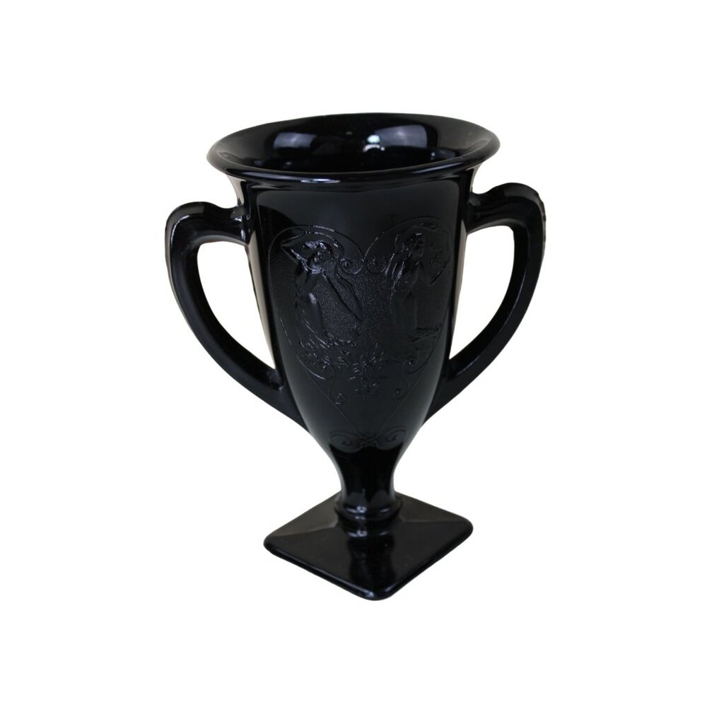 L E Smith Black Amethyst Loving Cup Art Deco Vintage 91424